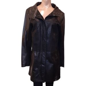 Blink Danier Leather Jacket High Neck Mid Length Black Coat Womens Size Large